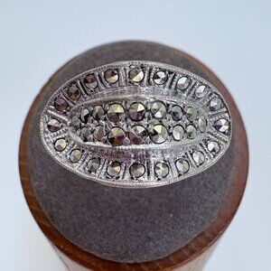 VTG Solid Sterling Silver 925 Marcasite Pavé Set Statement Ring Size 7.25